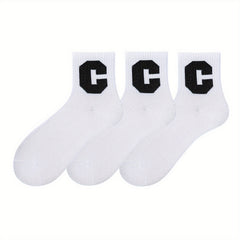 5 Pairs Letter Print Socks Comfy & Breathable Women's Stockings