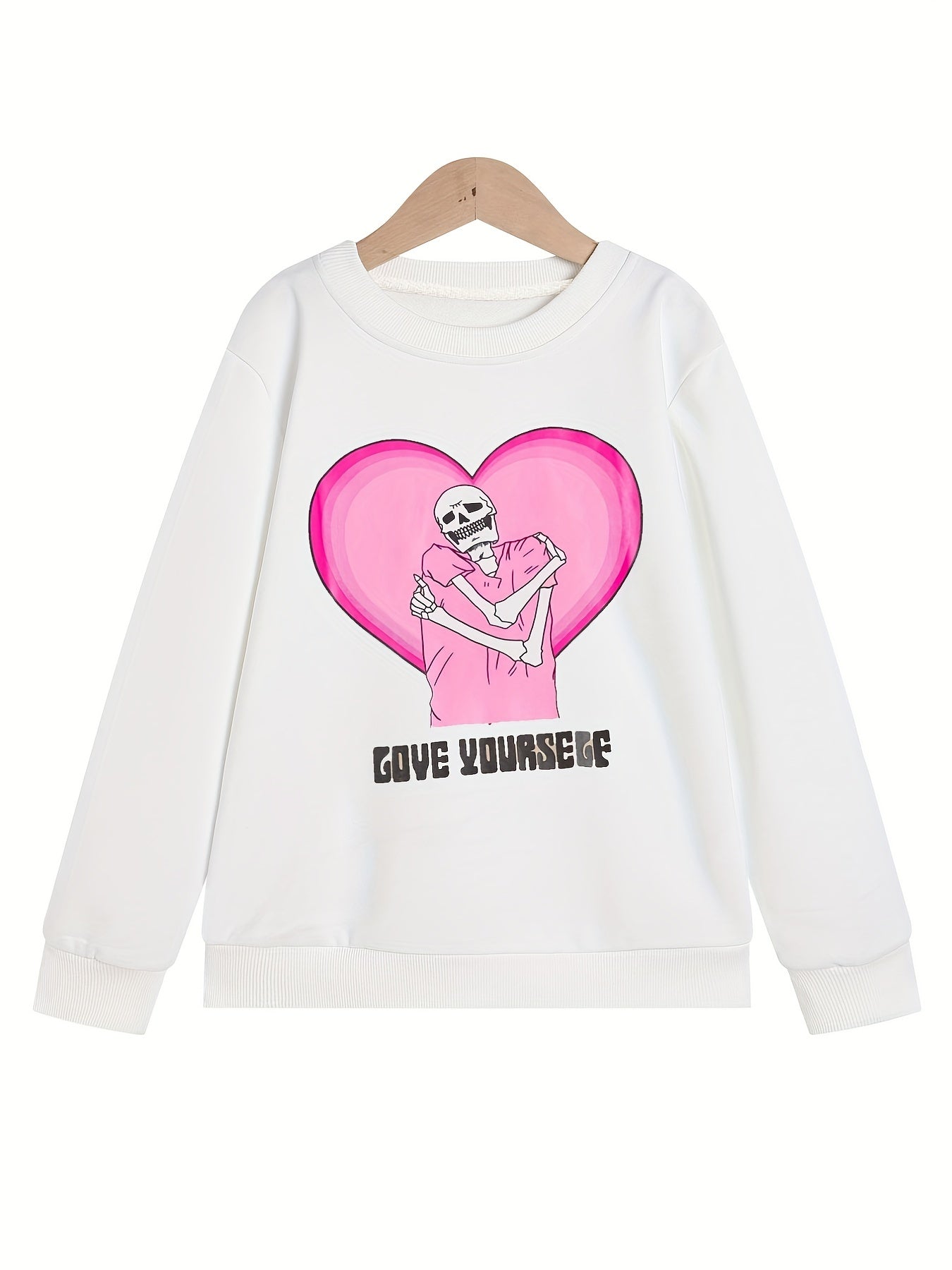 Girls' Pink Skeleton Sweatshirt, Long Sleeve Top