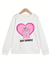 Girls' Pink Skeleton Sweatshirt, Long Sleeve Top