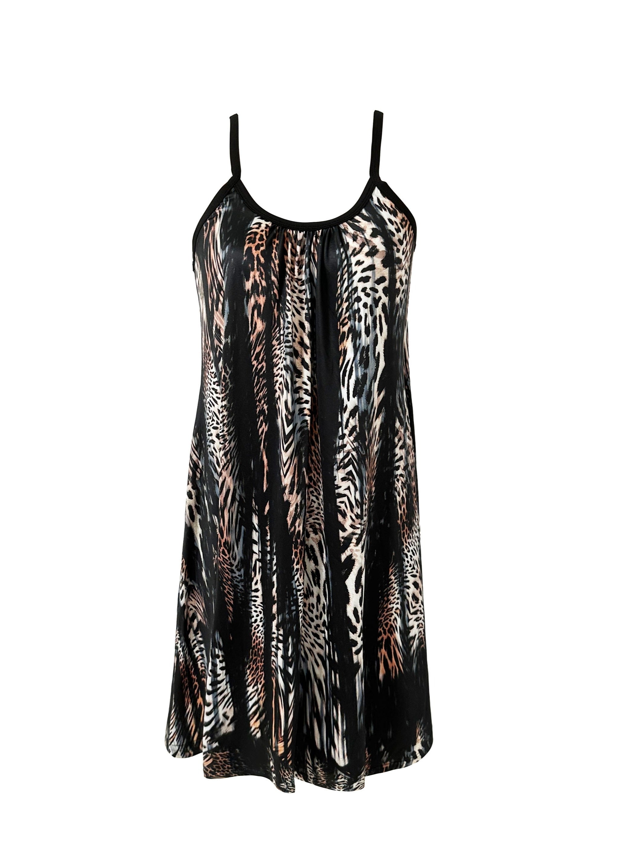 Leopard Print Slip Lounge Dress Backless Home Dress