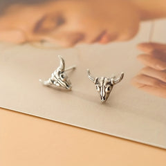 Silver Gray Goat Skull Stud Earrings Punk Alloy Earrings