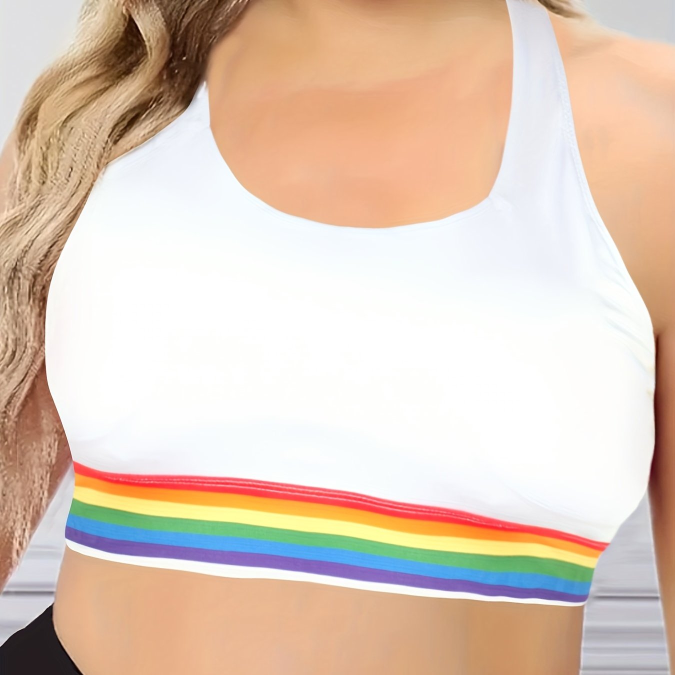  Rainbow Striped Sports Bra Racer Back Fitness Running Bra