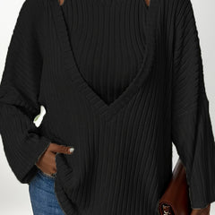  Women Ribbed Knit Top & Cami 2 Piece Set
