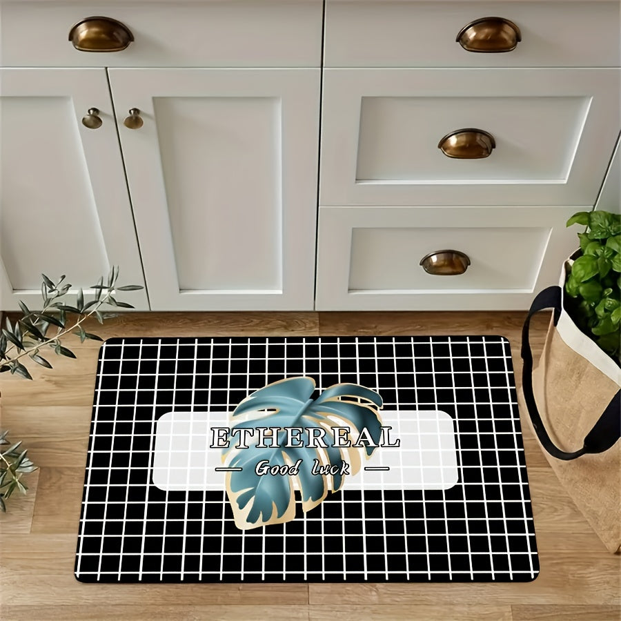 Lattice Print Rug Leaf Pattern Decorative Carpet for Bedroom Living Room