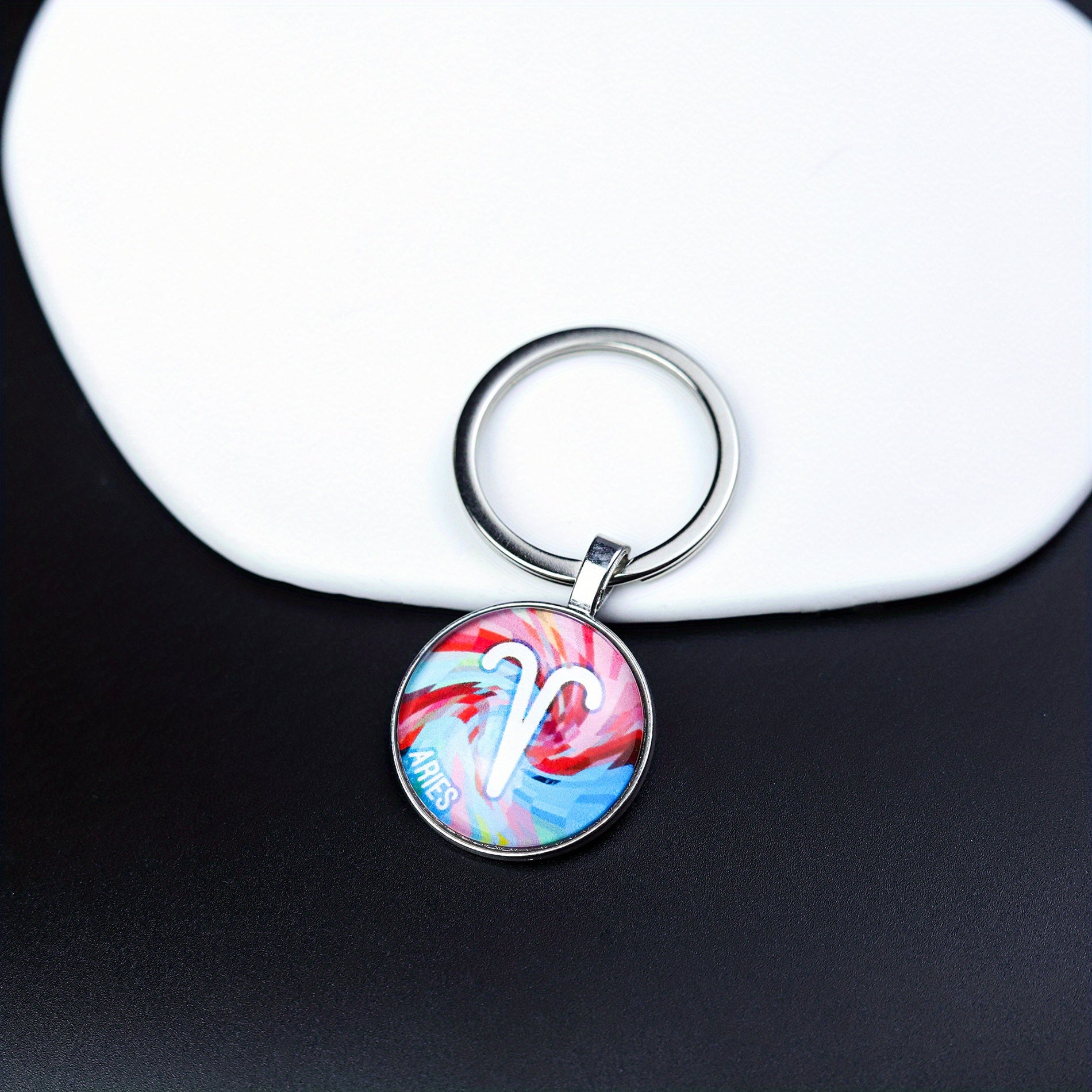 12 Constellation Glass Keychain Bag Pendant Birthday Gift Key Ring