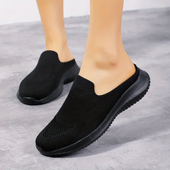 Women's Knit Mule Sneakers Slip On Comfortable Shoes Solid Color