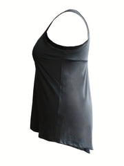  Sports Top Women's Plus Solid Round Neck Cut Out Split Back