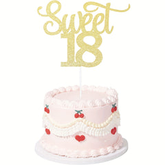 1pc Rose Golden Glitter Happy Sweet Cake Topper