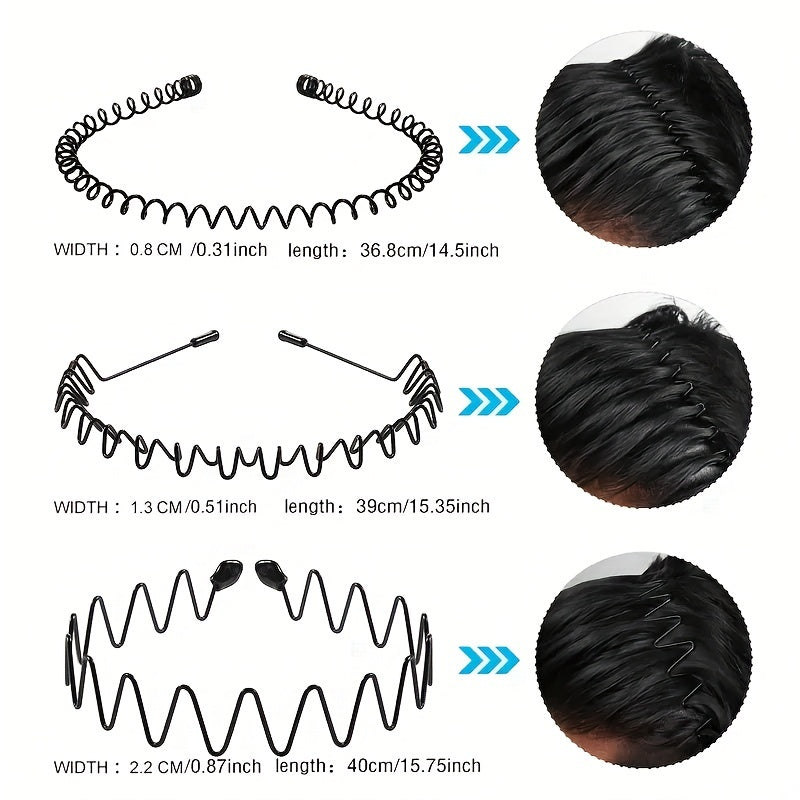 5pcs Metal Wavy Hair Head Band Spring Sports Hair Band Headwear Hair Hoop