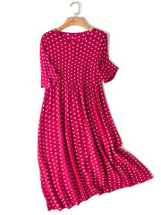  Boho Polka Dot Print Ruched Dress