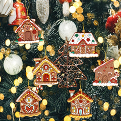 6pcs Gingerbread House Pendants PVC Ornaments