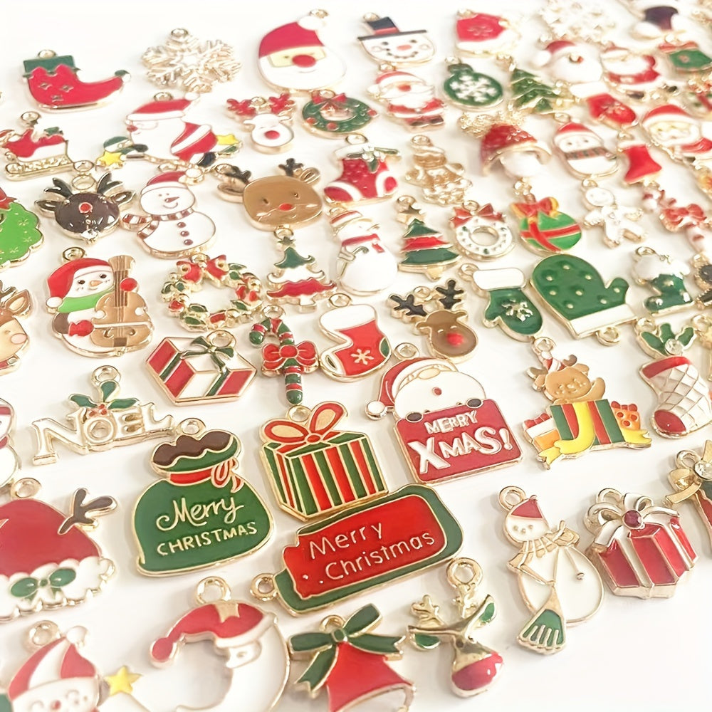200pcs Mix Random Christmas Drop Alloy Pendant Enamel Charms for DIY Jewelry