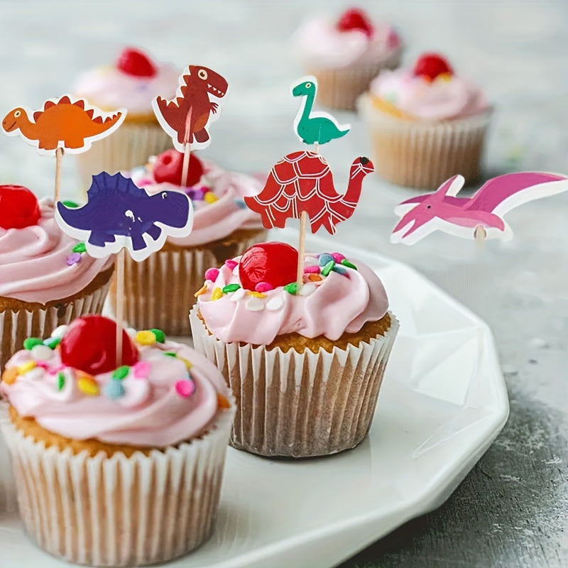 24pcs Dinosaur Park Cupcake Toppers Baby Shower Birthday Party Cake Decorations