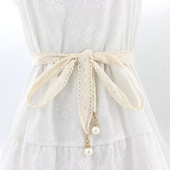Women's Faux Pearl Lace Waist Belt for Dress Skirt