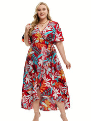  Tropical Print Maxi Dress with Ruffle Trim