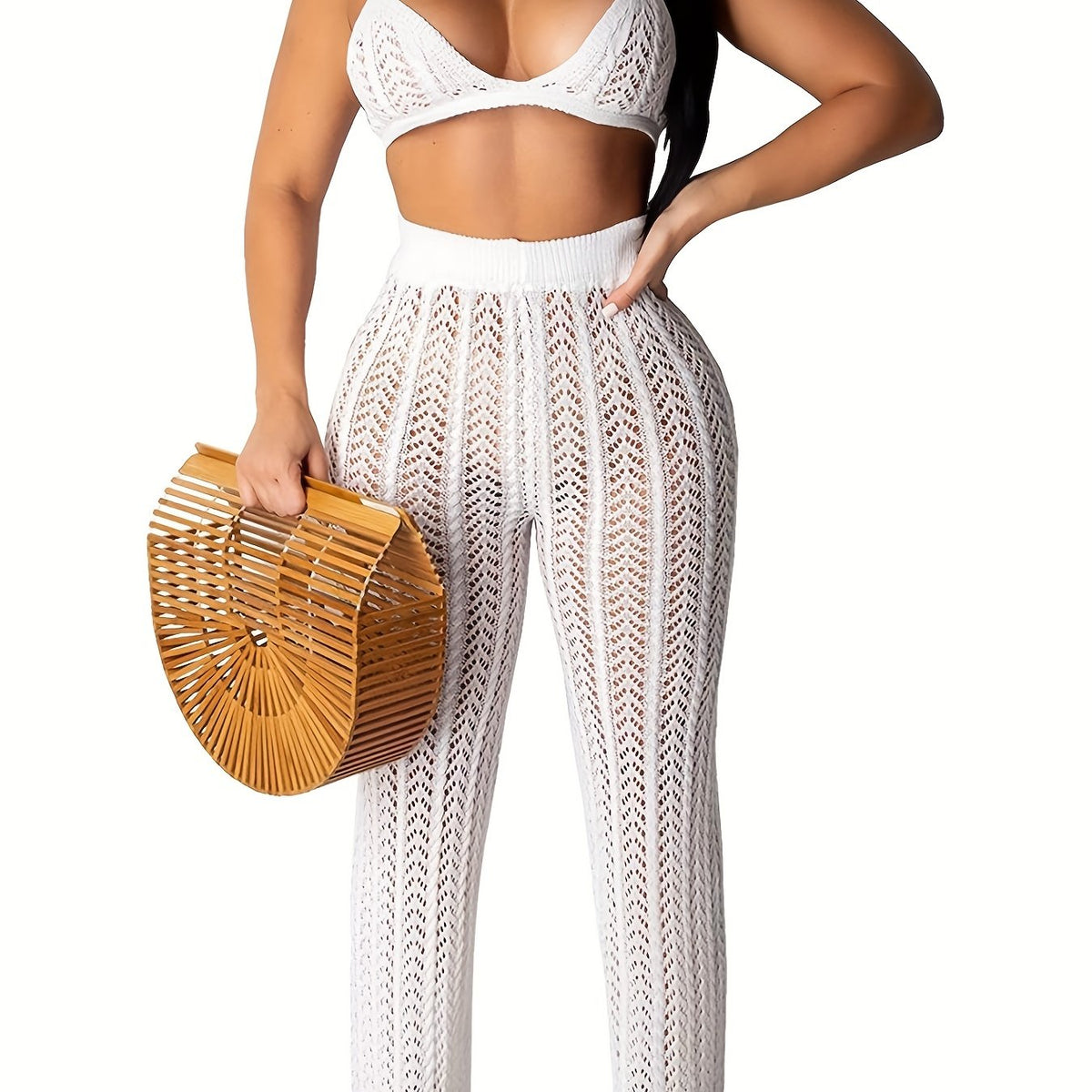 Sexy Sweater Set Halter Neck Bra & Pants Two Piece Set