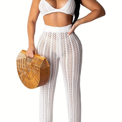  Sexy Sweater Set Halter Neck Bra & Pants Two Piece Set
