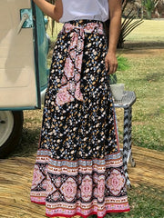 Floral Print Tie Front Skirt Boho Skirt For Spring & Summer