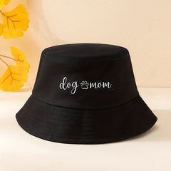 Dog Mom Print Bucket Hat Solid Cotton Basin Hat Unisex Lightweight Sunscreen