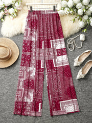 Random Print High Rise Plus Size Casual Pants