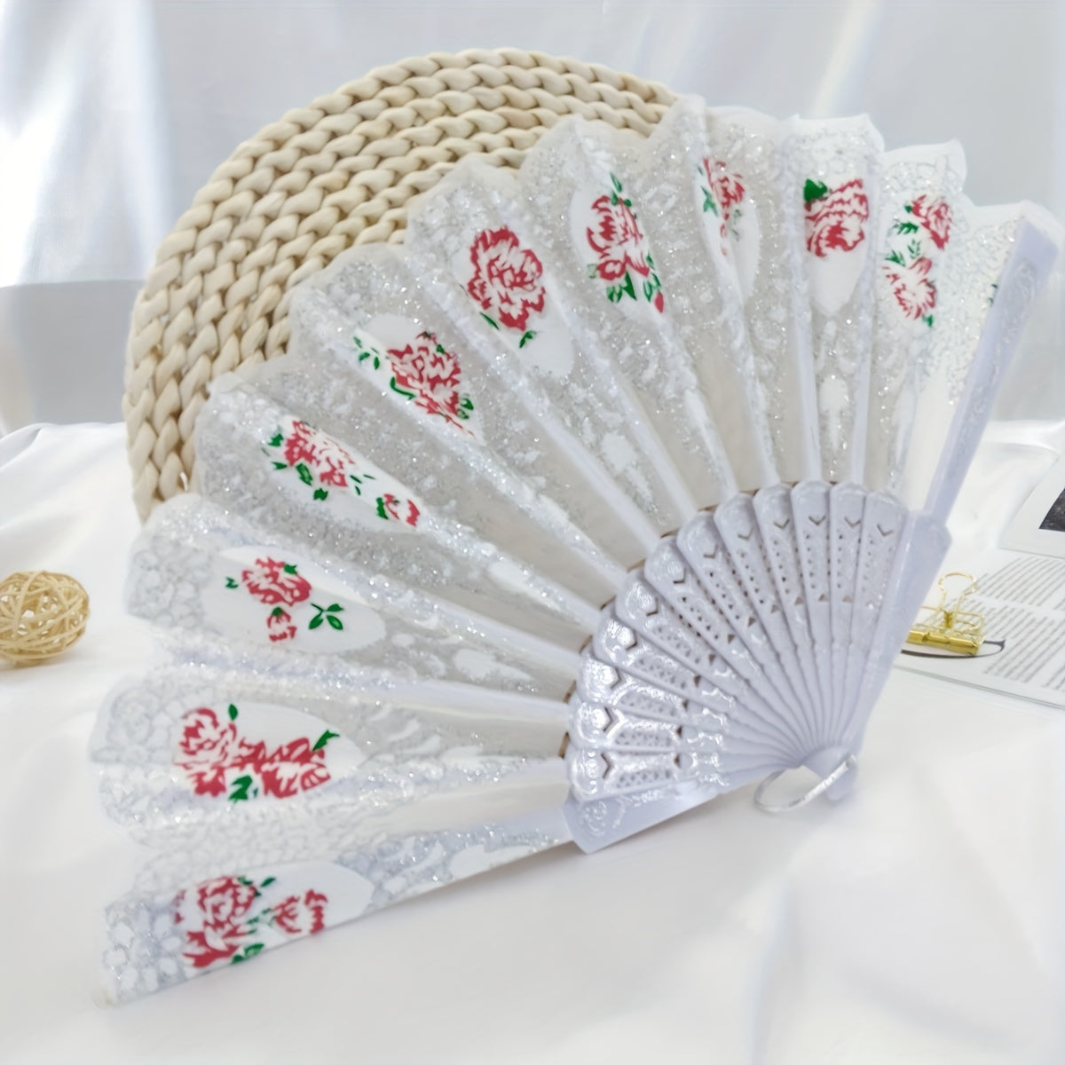 Flower Pattern Folding Fan Stage Performance Props