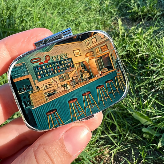 Retro Diner Metal Pill Box 2 Compartment Medicine Organizer