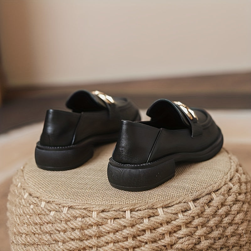 Metallic Decor Chunky Heel Loafers Slip On Shoes