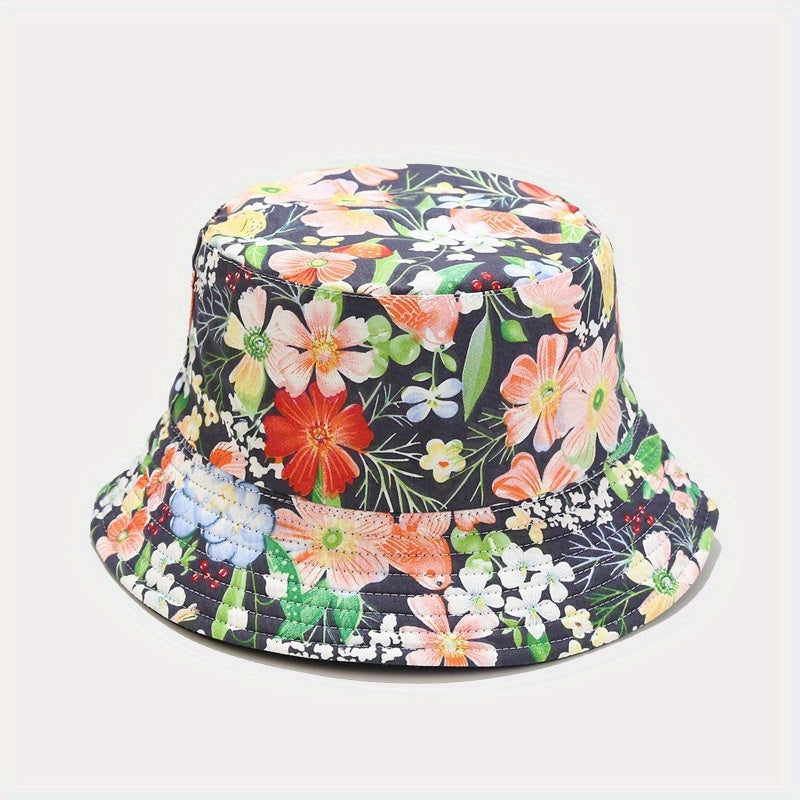 Flower Print Reversible Bucket Hats Casual Sunscreen Basin Hats
