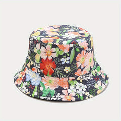 Flower Print Reversible Bucket Hats Casual Sunscreen Basin Hats