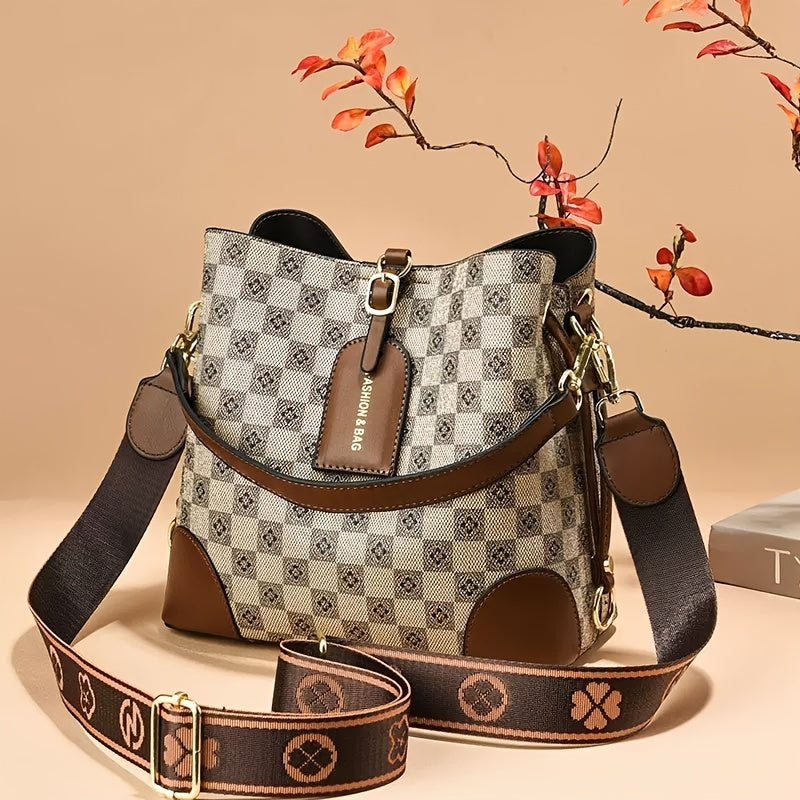Checkered Pattern Shoulder Bag Vintage Style Crossbody Bag