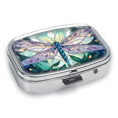 Pink Dragonfly Medicine Box 2 Compartment Portable Metal Case