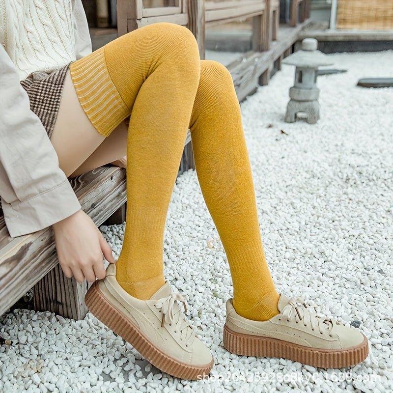 Solid Thigh High Socks Over The Knee Stockings Women's Hosiery
