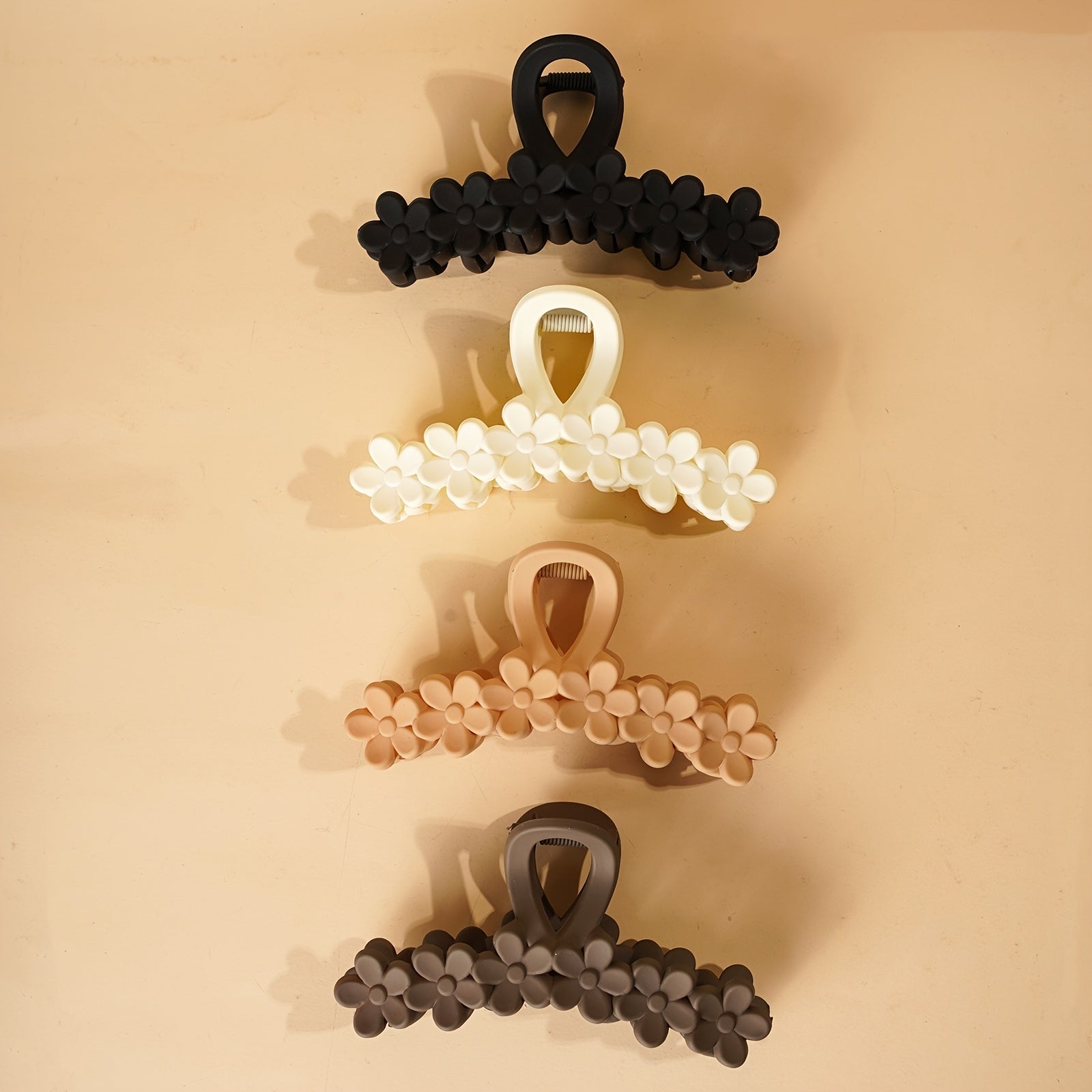 4pcs Flower Solid Hair Claw Non Slip Matte Style Shark Claw For Thick Hair