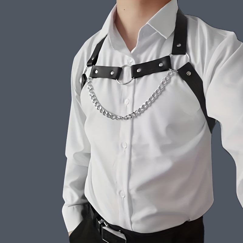 Men's PU Leather Chest Strap With Chain Suspender Straps