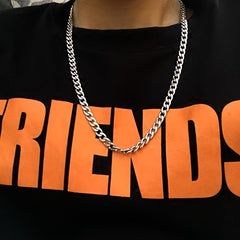 Men's Cuban Chain Necklace Stainless Steel Solid Metal Collar Chain