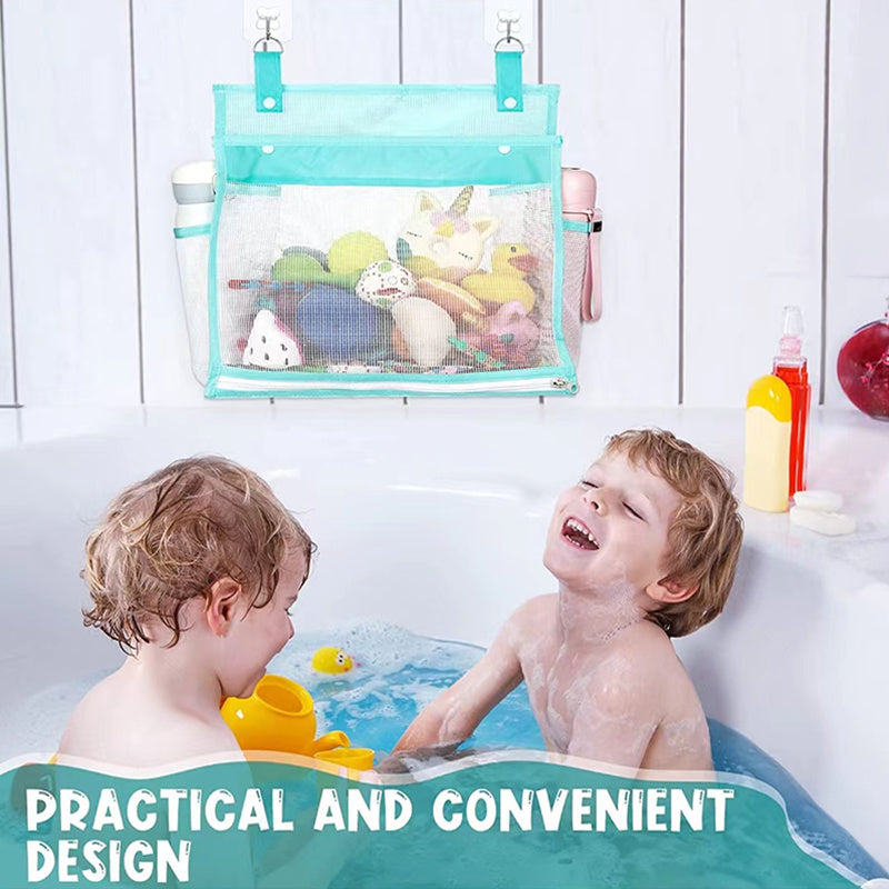 Mesh Bath Toy Organizer w/ Hooks - Extra Large Opening, Bathroom Toys