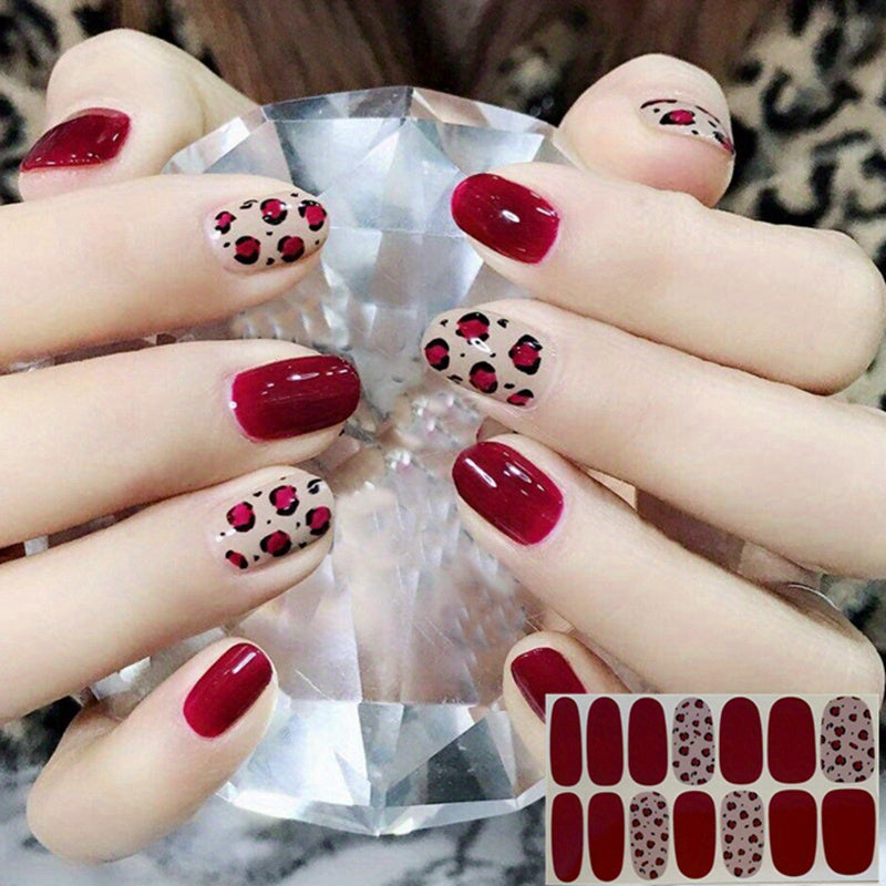1 Pcs Full Cover Wraps Nail Polish Stickers Leopard Glitter Manicure Tip