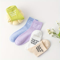 5 Pairs Letter Print Socks Women's Stockings & Hosiery