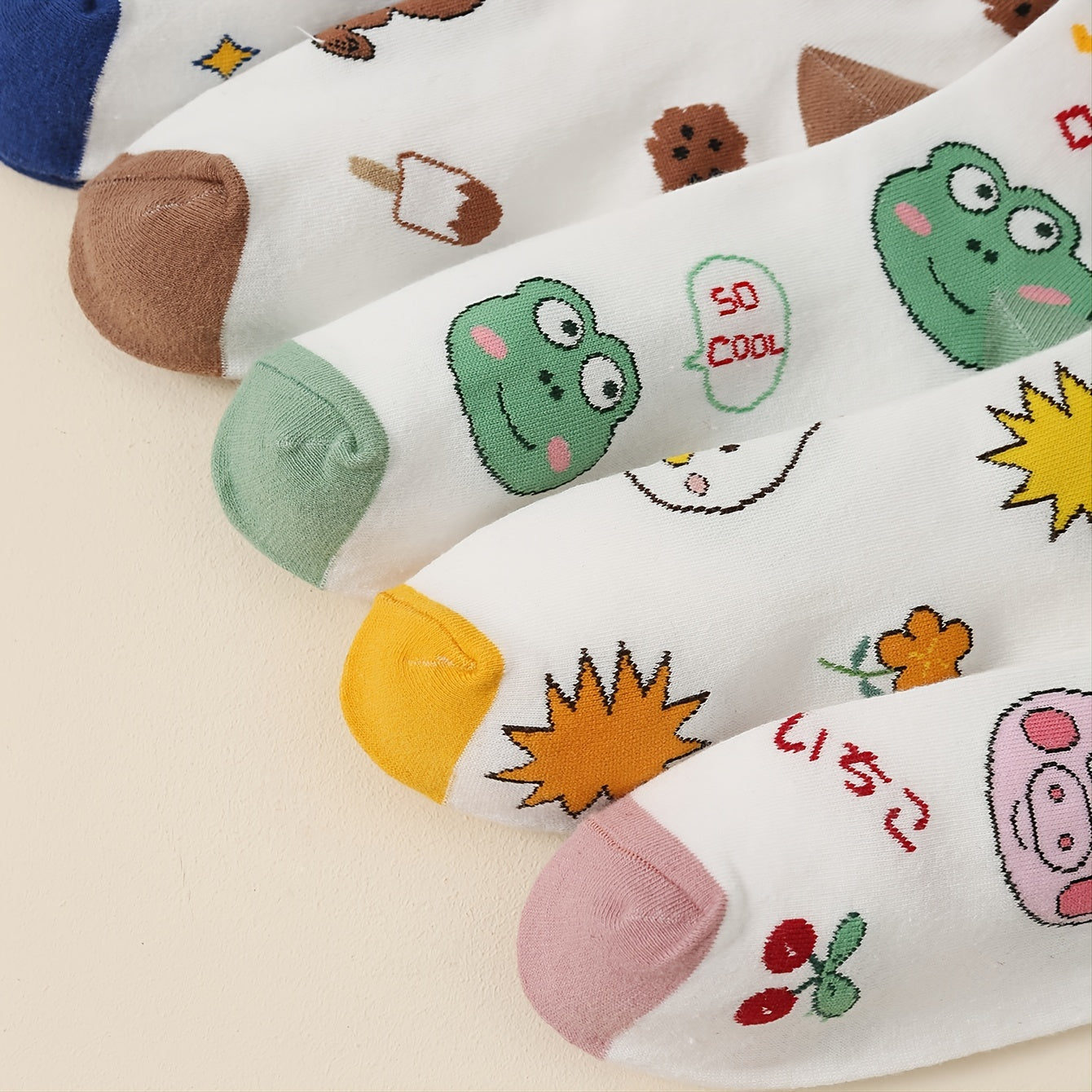 5 Pairs Cartoon Frog Mid Tube Socks Women's Stockings