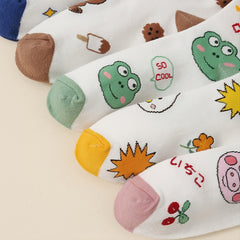 5 Pairs Cartoon Frog Mid Tube Socks Women's Stockings