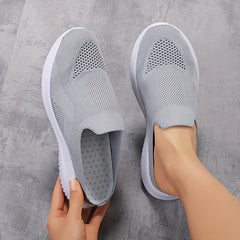 Women's Knit Mule Sneakers Slip On Comfortable Shoes Solid Color