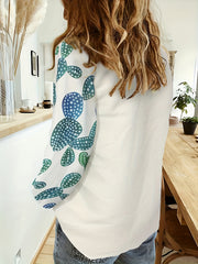  Women's Cartoon Print Colorblock Long Sleeve Blouse