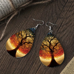 Tree Of Life Faux Leather Earrings Men Women PU Hanging Party Earrings