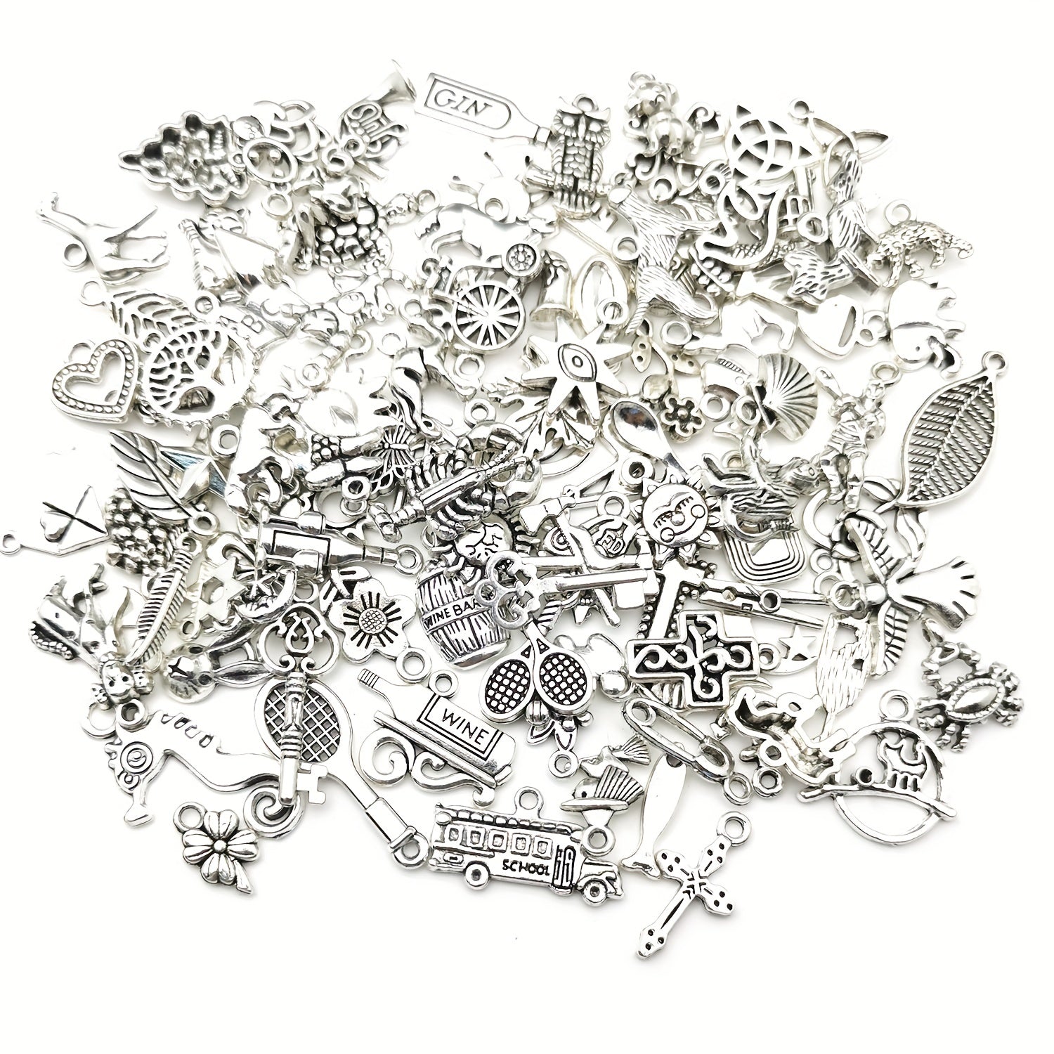 Assorted 10-50pcs Metal Alloy Silver Charms for DIY Jewelry Making