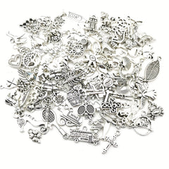 Assorted 10-50pcs Metal Alloy Silver Charms for DIY Jewelry Making