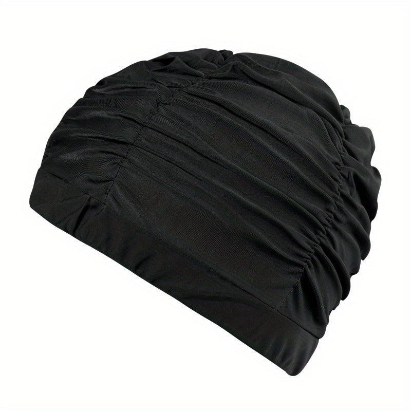 Ruched Solid Swim Cap Elastic Nylon Batch Cap for Women