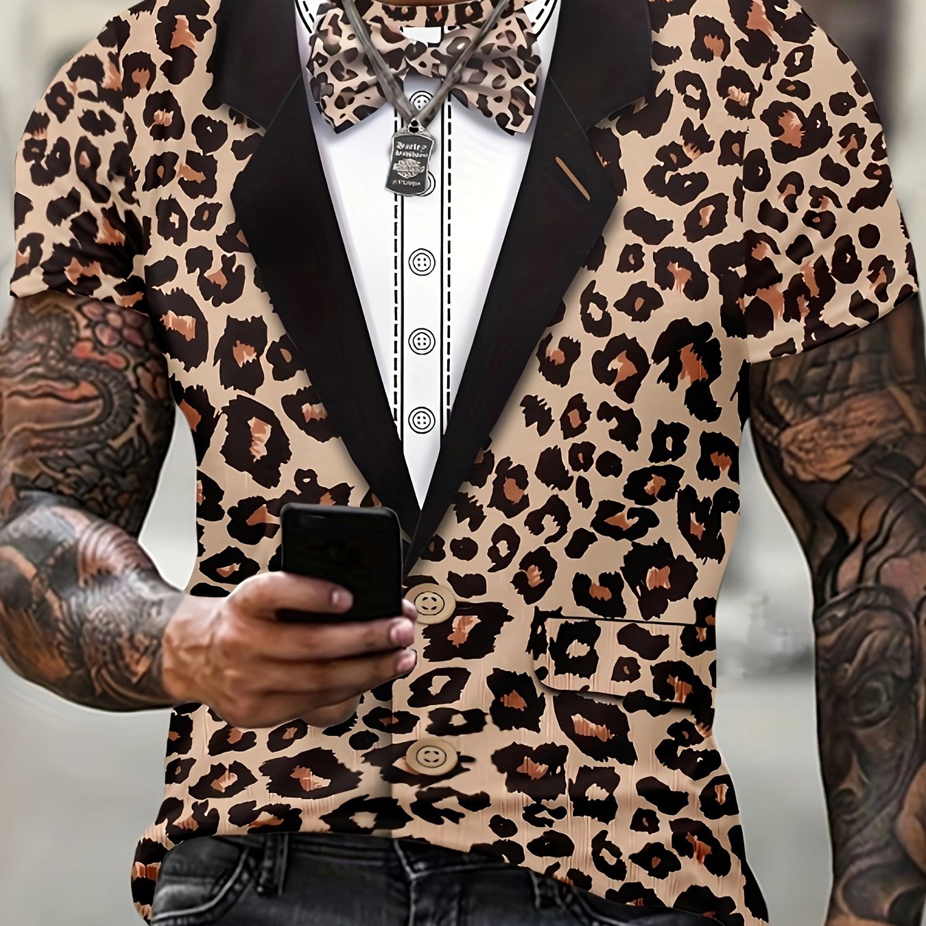 Leopard Print T shirt Men's Street Style Tee Shirt For Summer