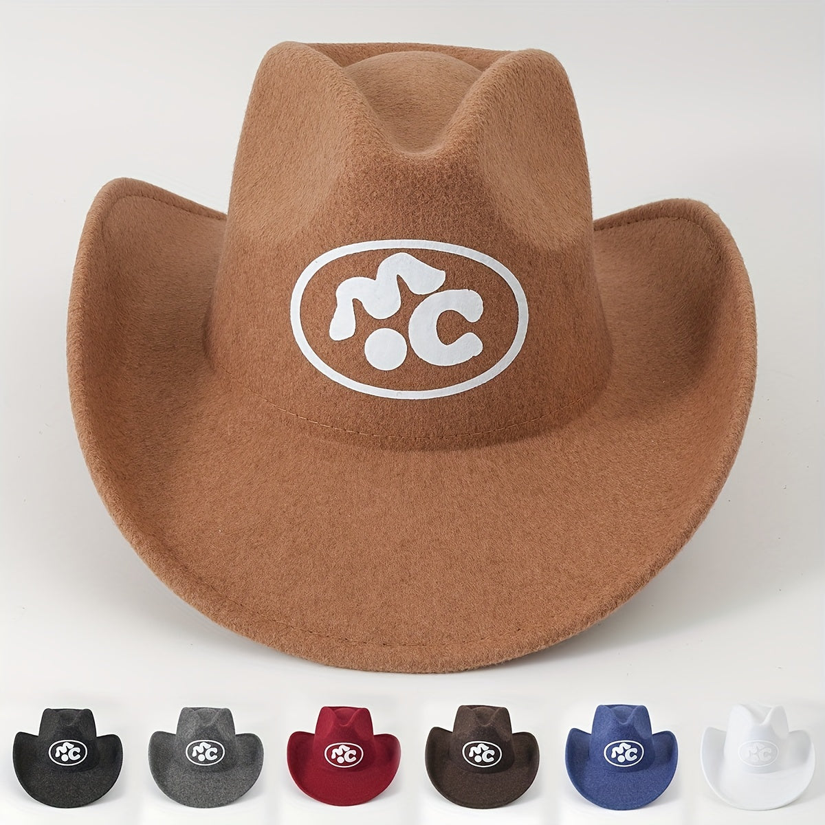 Western Cowboy Cowgirl Hat Front Clip Wide Brim Felt Polyester Hat Men Women