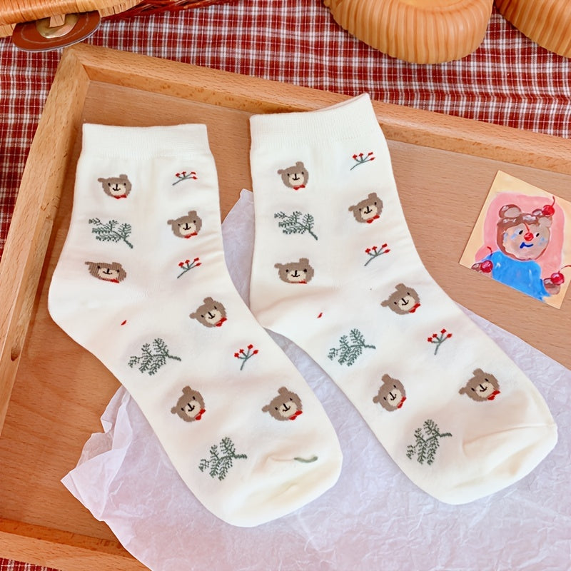 Teddy Bear Red Socks Comfy Mid Tube Women's Stockings