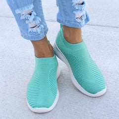 Women's Slip On Walking Shoes Flying Woven Casual Flat Shoes